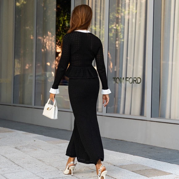 NEW!!! Pointelle Knit Skirt Set In Black & White - Picture 6 of 9